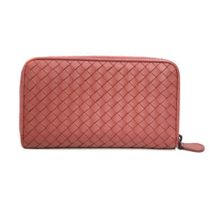 Bottega Veneta pink wallet round intrecciato zipper long
